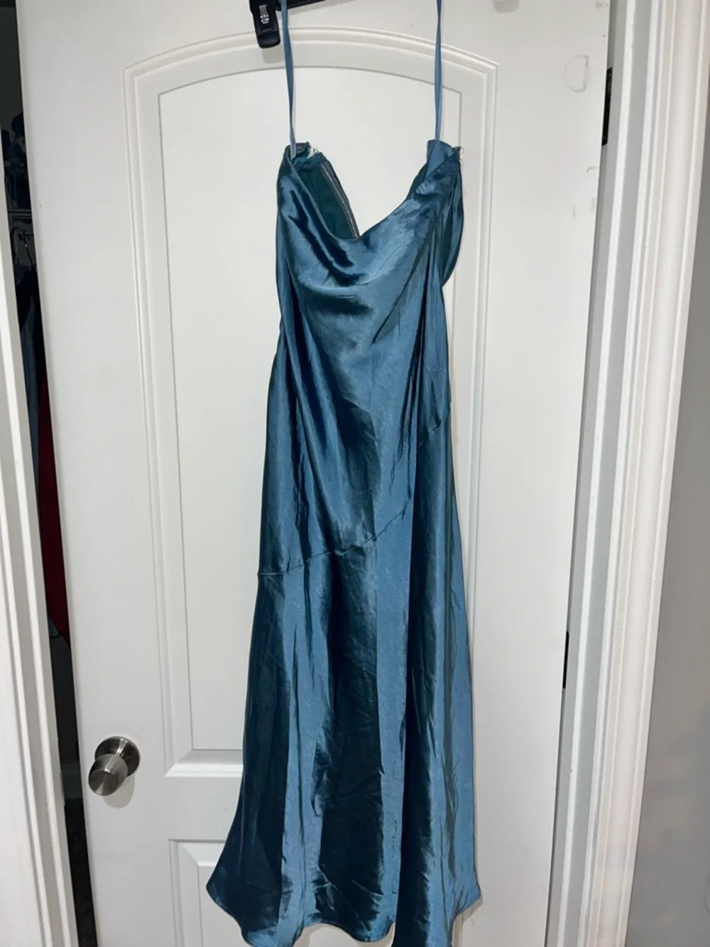 Selfie Leslie Satin Teal Slip Dress - Picture 2 of 4